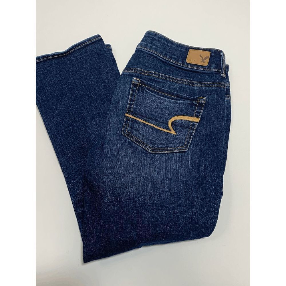 American Eagle Outfitters Womens Denim Jeans Artist Crop Blue Wash Size 4